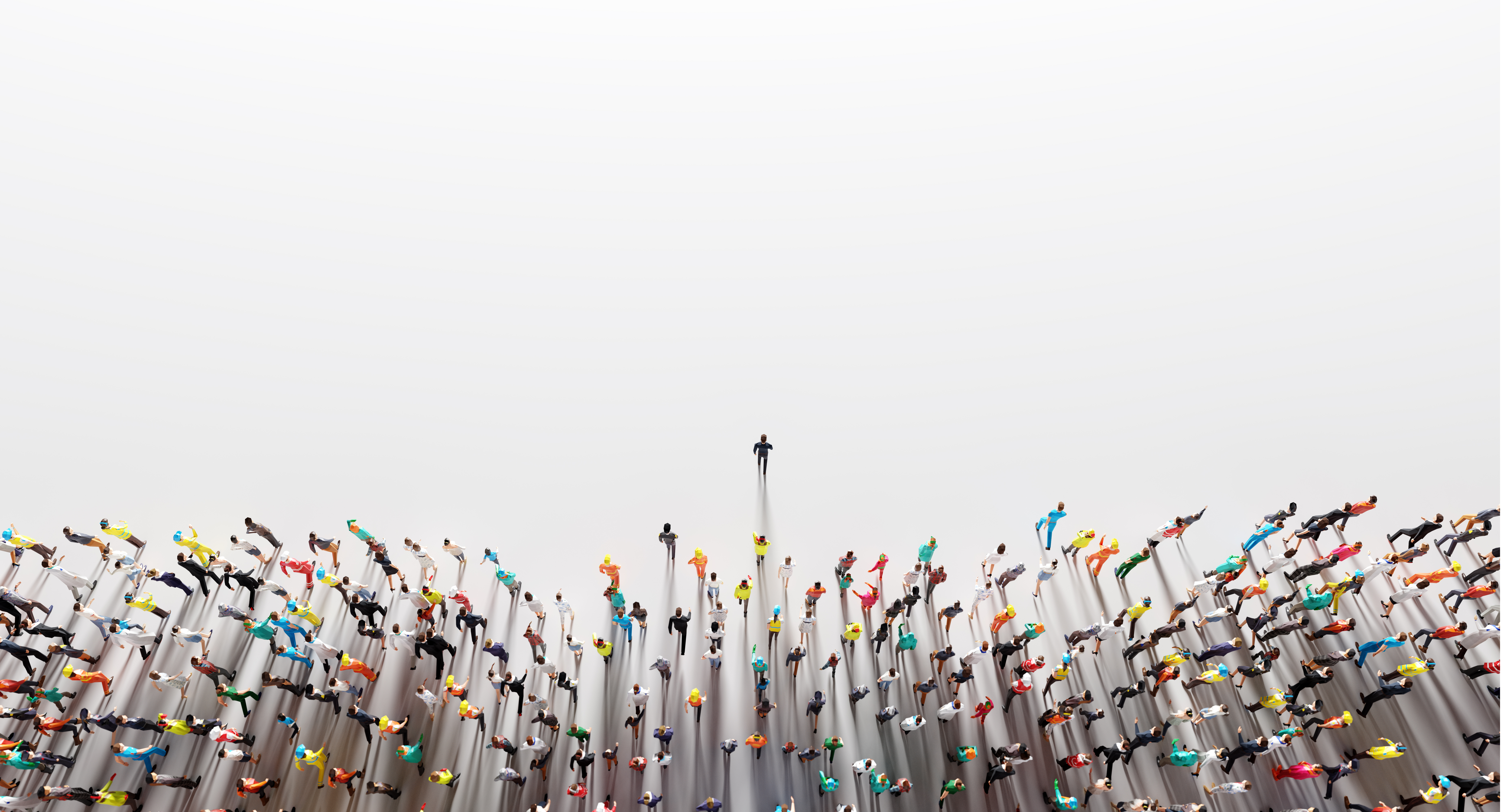 Businessman leader leading a large group of people.